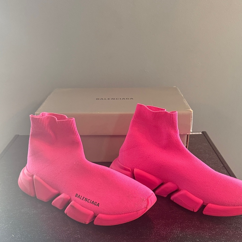 Balenciaga Women's Vibrant Pink Knit Sneakers